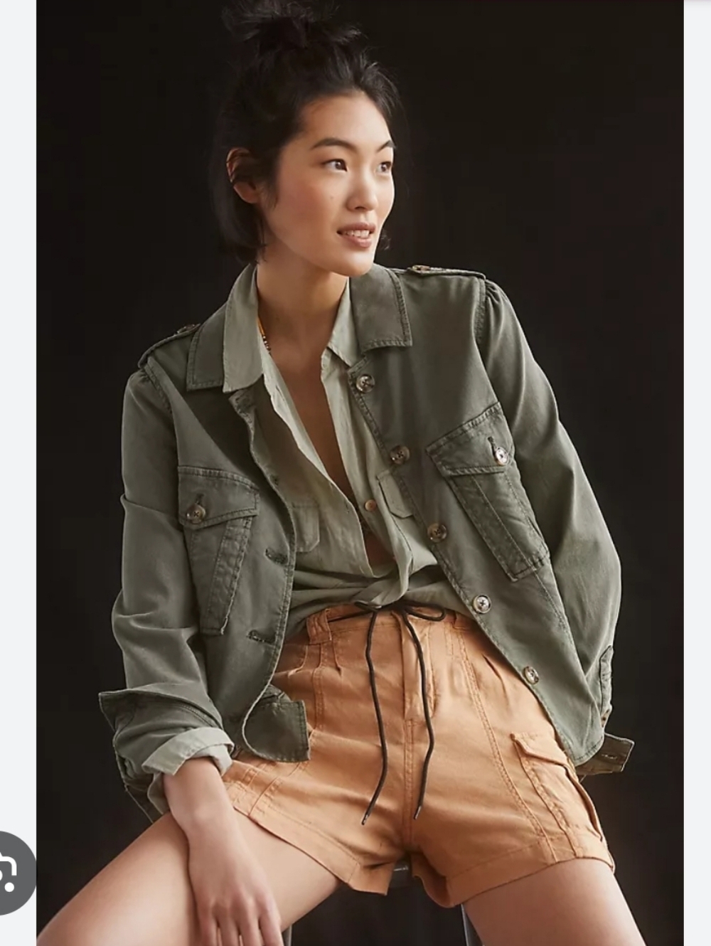 Paige Pacey Twill Utility Jacket In Vitage Ivy Green Small